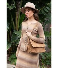 Talisman Essence Wool Blend Ombre Knit Round Neck Long Sleeve Button Closure Coordinating Top