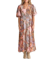 Talisman Halo Voile Print V-Neck Short Sleeve Maxi A-Line Dress