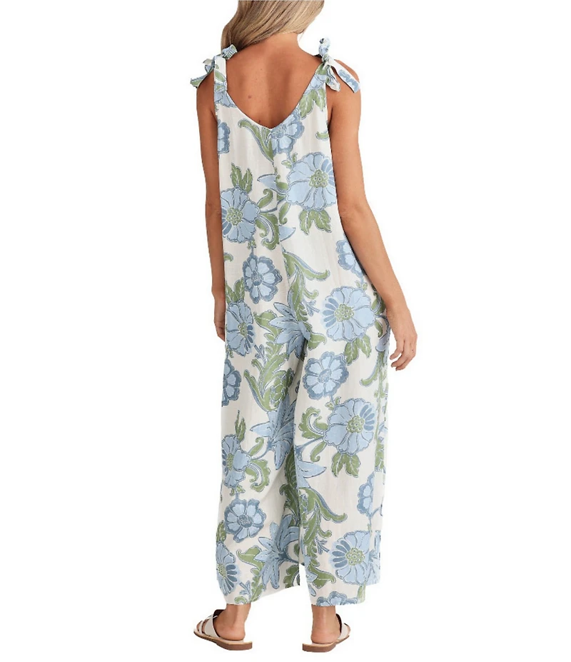 Talisman Ibiza Floral Print Scoop Neck Tie Shoulder Jumpsuit