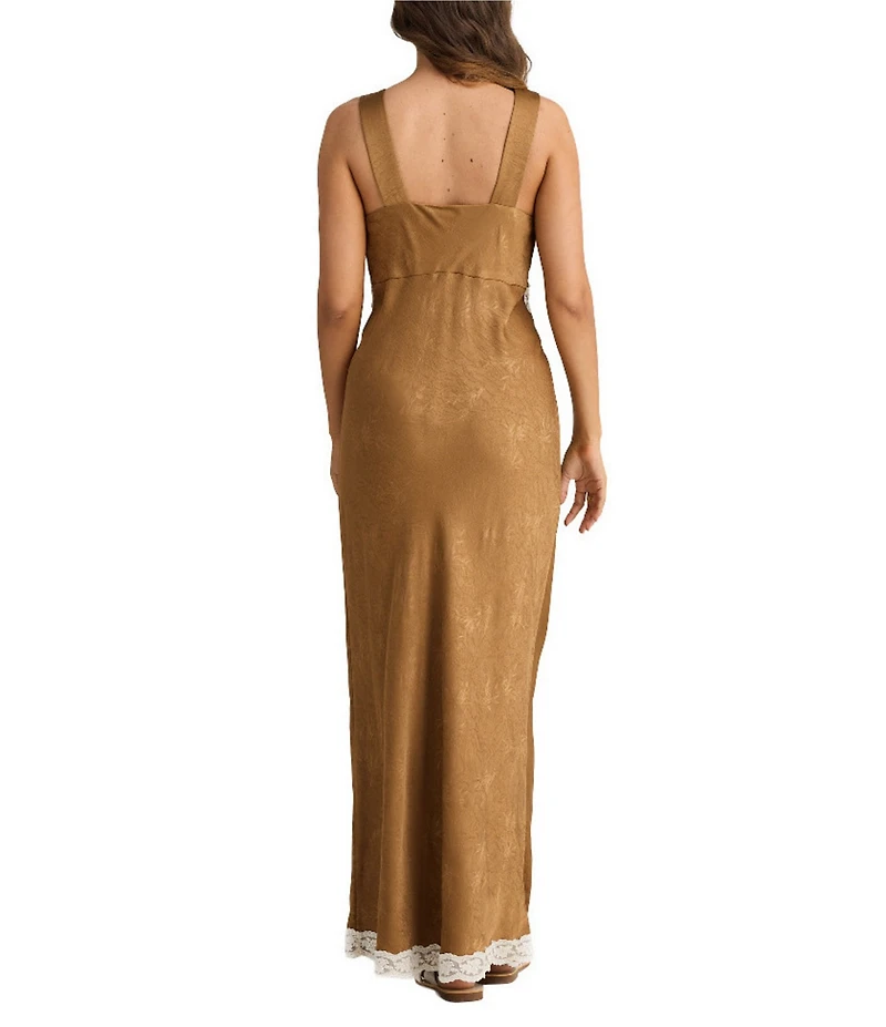 Talisman Luca Silk Jacquard V-Neck Sleeveless Lace Slip Maxi Dress