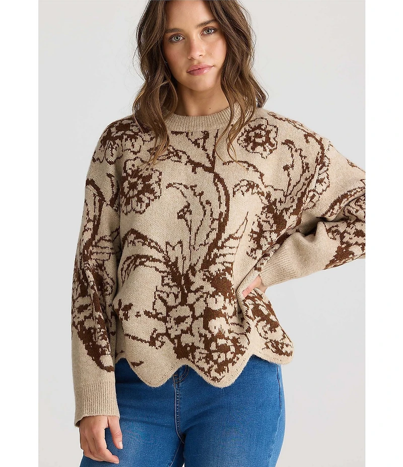 Talisman Maggie Floral Print Round Neck Long Sleeve Sweater