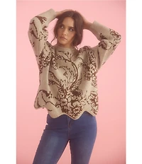 Talisman Maggie Floral Print Round Neck Long Sleeve Sweater