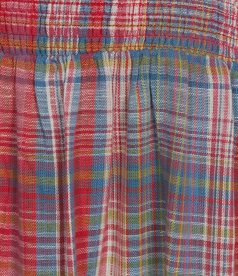 Talisman Savannah Woven Plaid Off-The=Shoulder 3/4 Sleeve A-Line Midi Dress