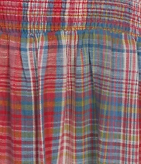 Talisman Savannah Woven Plaid Off-The=Shoulder 3/4 Sleeve A-Line Midi Dress