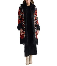 Talisman Sebra Round Neck Long Sleeve Embroidered Long Coat