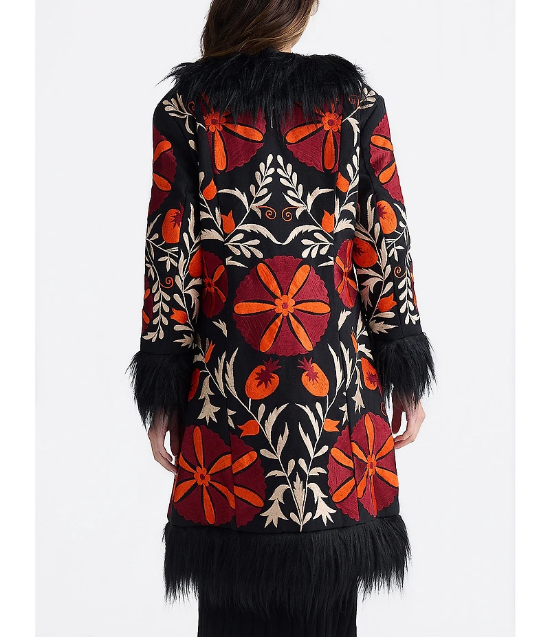 Talisman Sebra Round Neck Long Sleeve Embroidered Long Coat