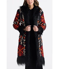 Talisman Sebra Round Neck Long Sleeve Embroidered Long Coat