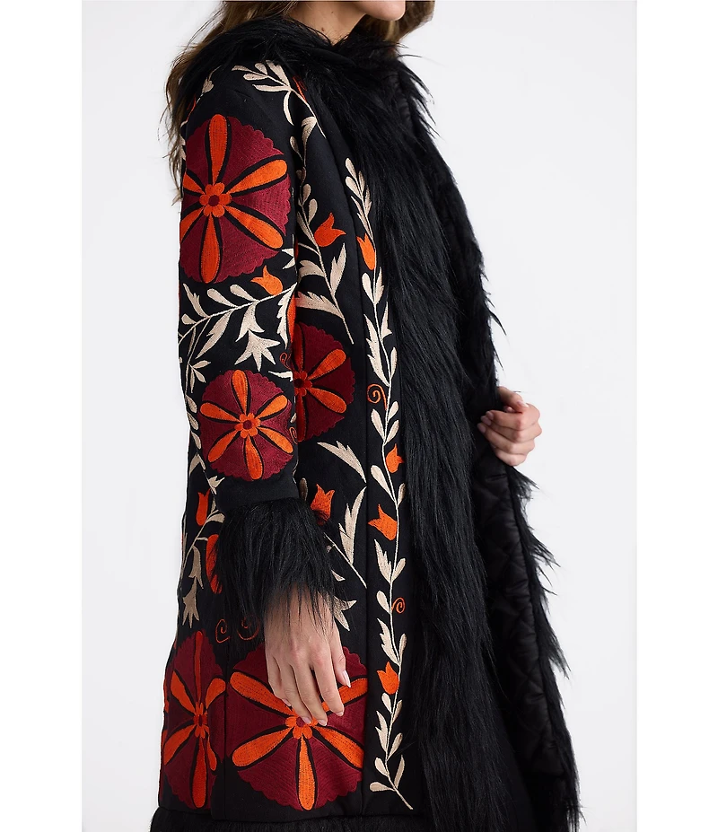 Talisman Sebra Round Neck Long Sleeve Embroidered Long Coat
