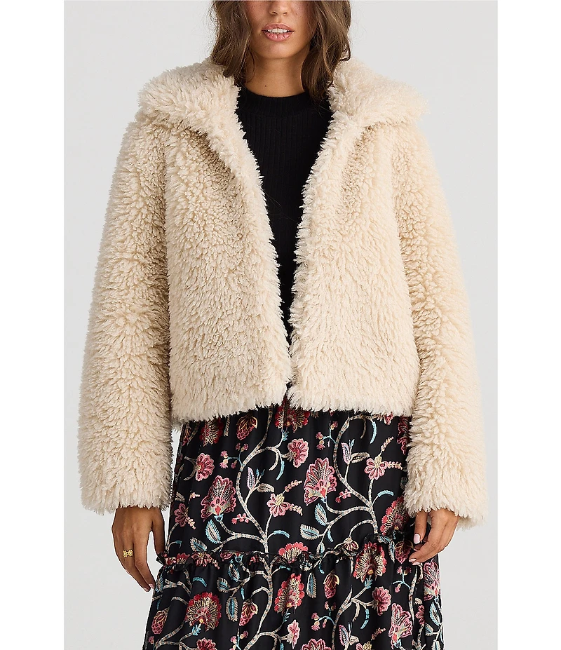 Talisman Stuart Faux Shaggy Fur Point Collar Open Front Cropped Jacket