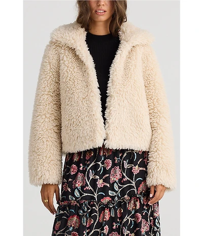 Talisman Stuart Faux Shaggy Fur Point Collar Open Front Cropped Jacket