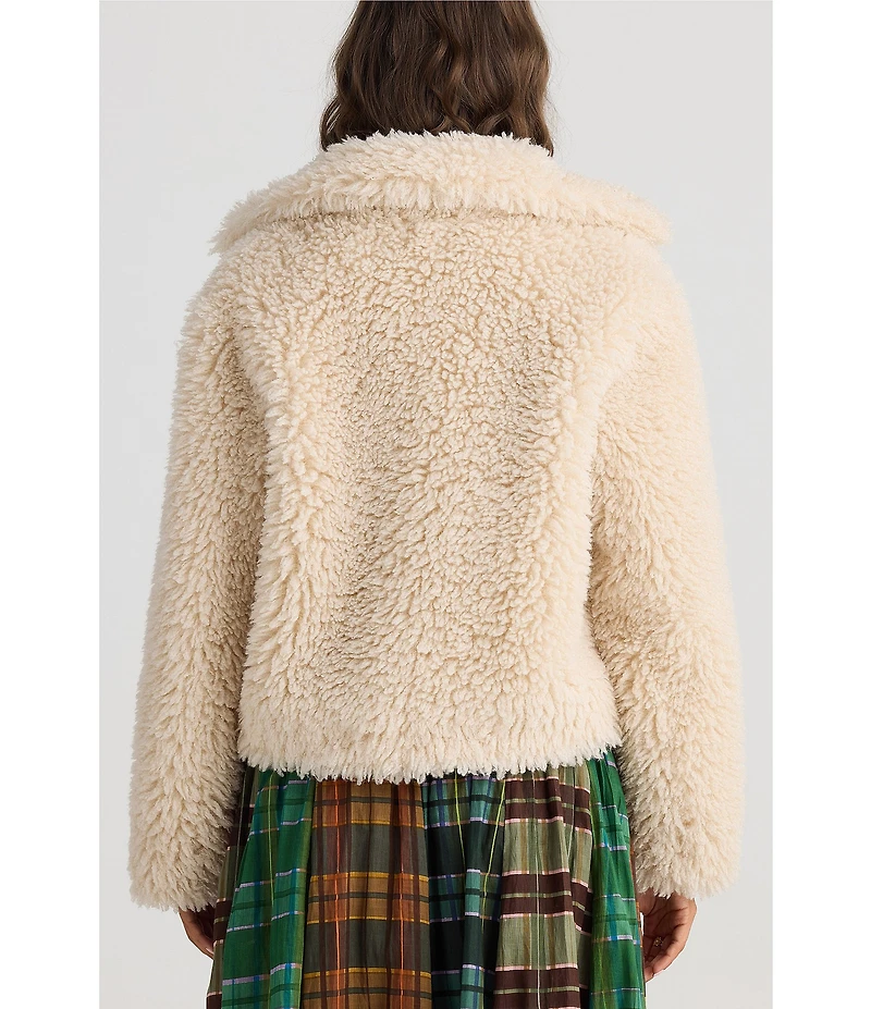 Talisman Stuart Faux Shaggy Fur Point Collar Open Front Cropped Jacket