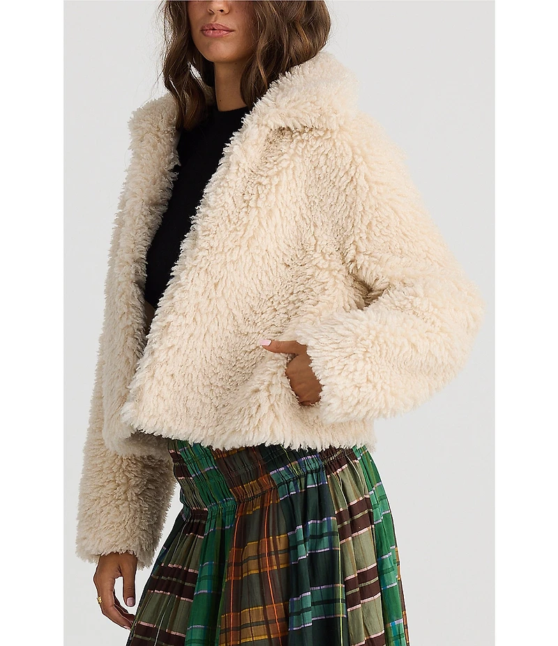 Talisman Stuart Faux Shaggy Fur Point Collar Open Front Cropped Jacket