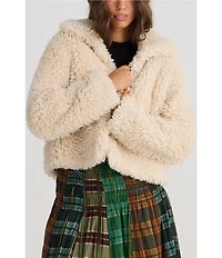 Talisman Stuart Faux Shaggy Fur Point Collar Open Front Cropped Jacket