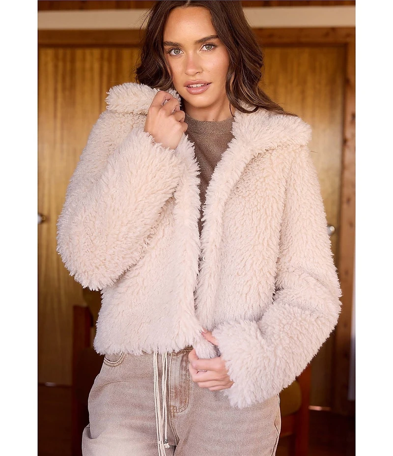 Talisman Stuart Faux Shaggy Fur Point Collar Open Front Cropped Jacket