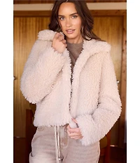 Talisman Stuart Faux Shaggy Fur Point Collar Open Front Cropped Jacket