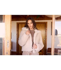 Talisman Stuart Faux Shaggy Fur Point Collar Open Front Cropped Jacket