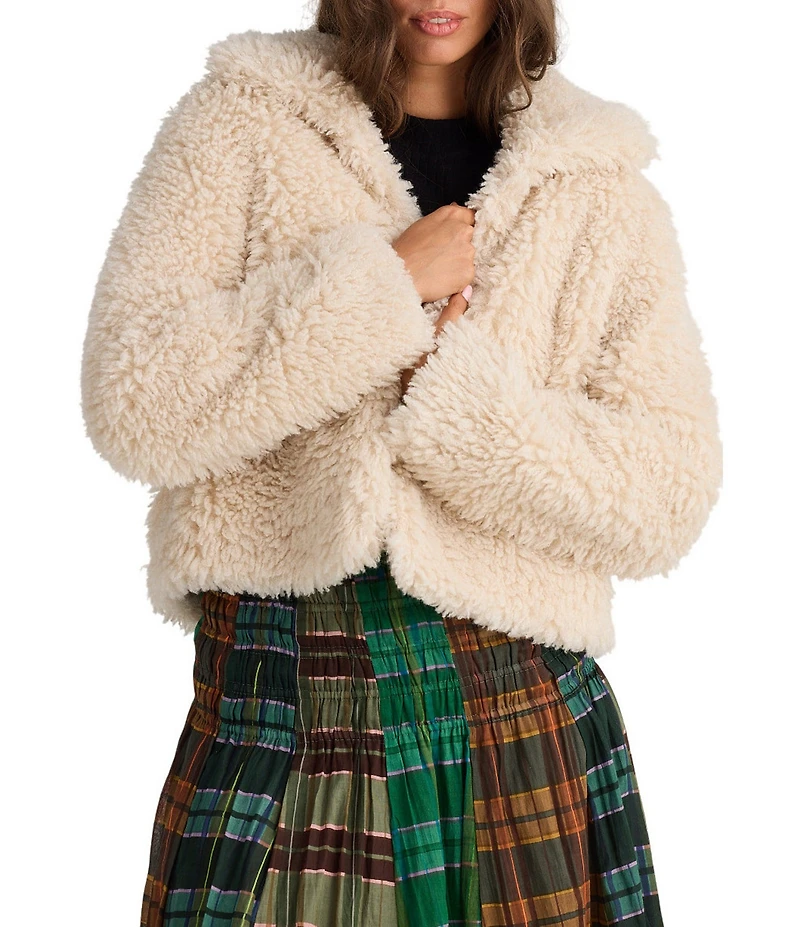 Talisman Stuart Faux Shaggy Fur Point Collar Open Front Cropped Jacket