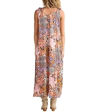 Talisman Temple Abstract Print Scoop Neck Tie Strap Wide Leg Jumpsuit