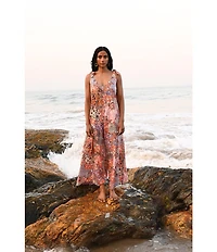 Talisman Temple Abstract Print Scoop Neck Tie Strap Wide Leg Jumpsuit