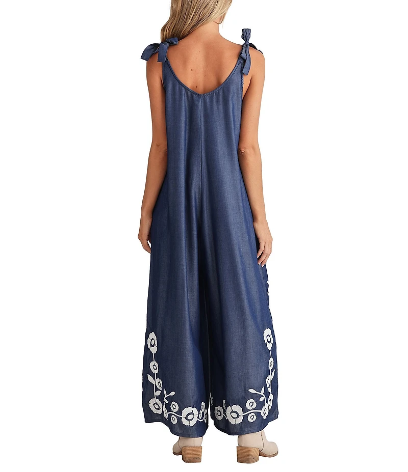 Talisman Temple Floral V-Neck Sleeveless Wide Leg Jumpsuit