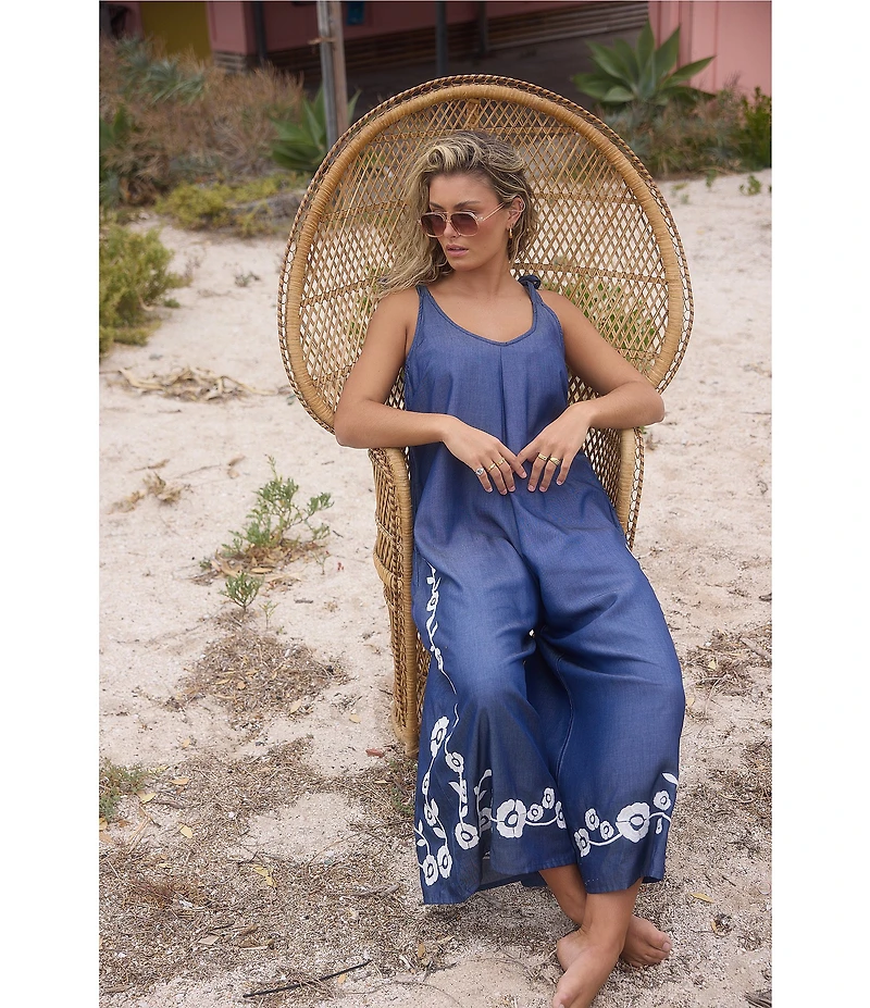 Talisman Temple Floral V-Neck Sleeveless Wide Leg Jumpsuit