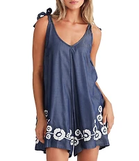 Talisman Temple V-Neck Sleeveless Floral Embroidered Mini Romper