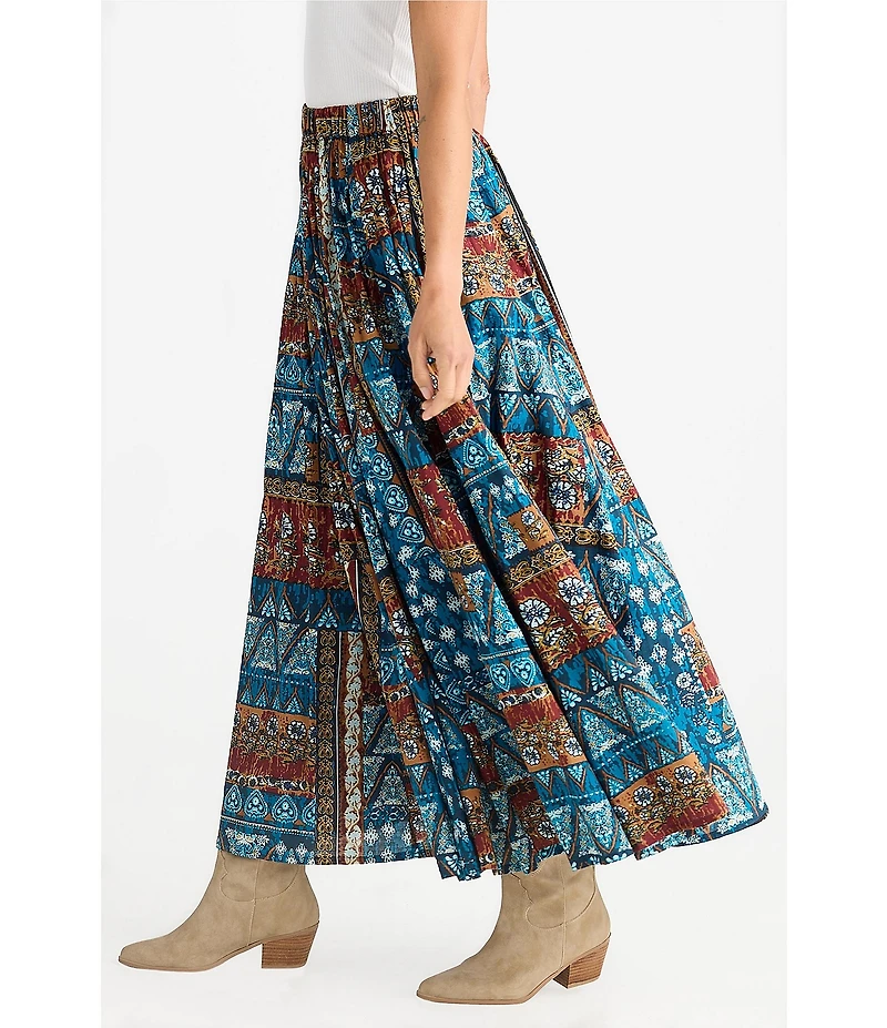 Talisman Twilight Cotton Voile Patchwork Print Maxi Skirt