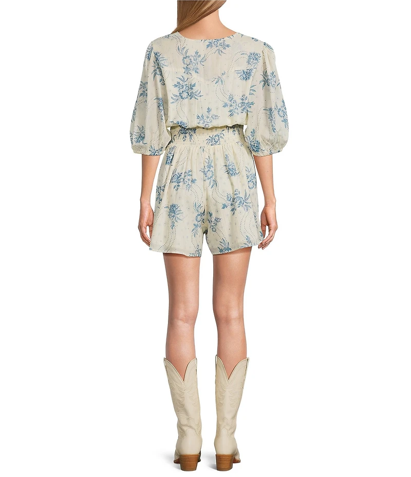 Talisman Voile V-Neck Ballon Sleeve Button Front Romper