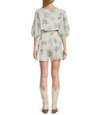 Talisman Voile V-Neck Ballon Sleeve Button Front Romper