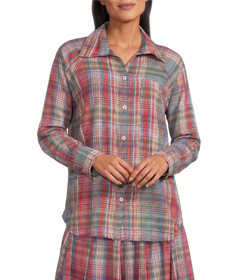 Talisman Woven Yellowstone Plaid Collared Long Sleeve Coordinating Top