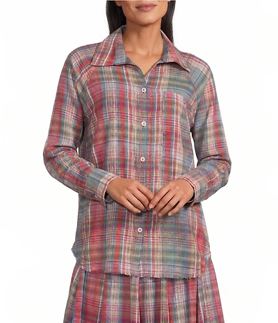 Talisman Woven Yellowstone Plaid Collared Long Sleeve Coordinating Top