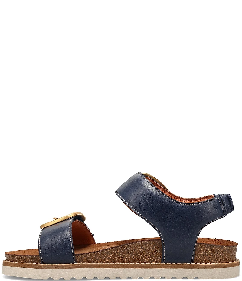 Taos Footwear On The Double Leather Big Buckle Hardware Hook-and-Loop Banded Sandals