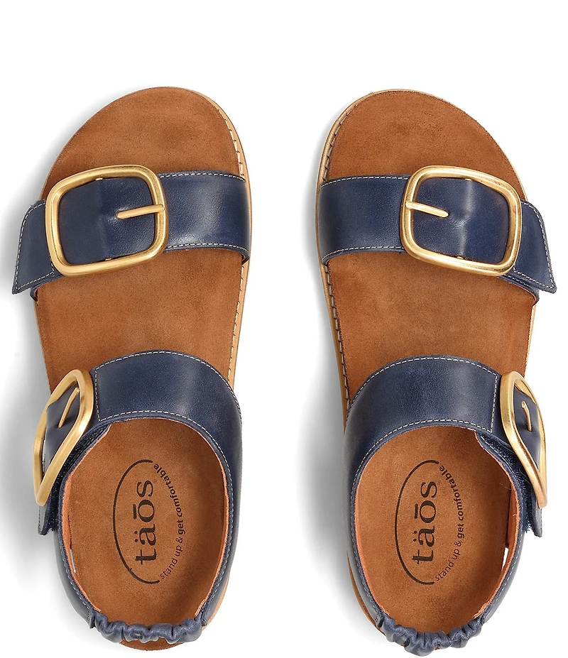Taos Footwear On The Double Leather Big Buckle Hardware Hook-and-Loop Banded Sandals