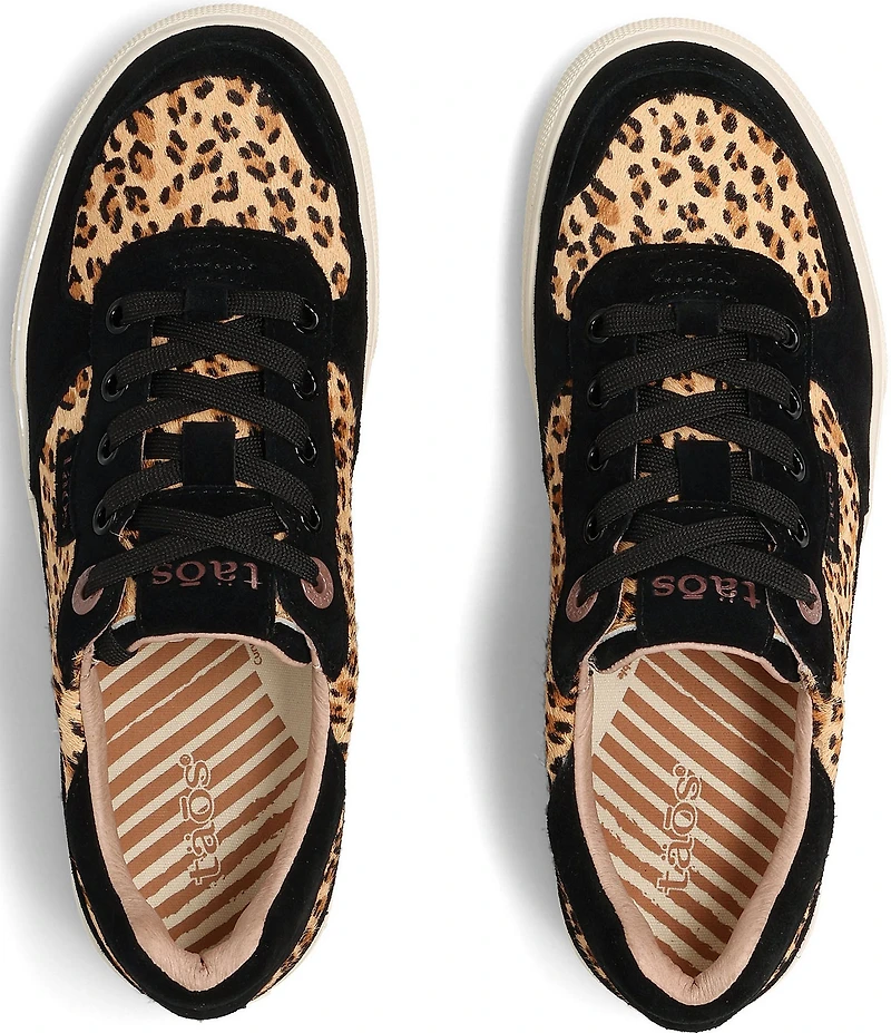 Taos Footwear Pop Soul Cheetah Print Calf Hair and Suede Platform Sneakers