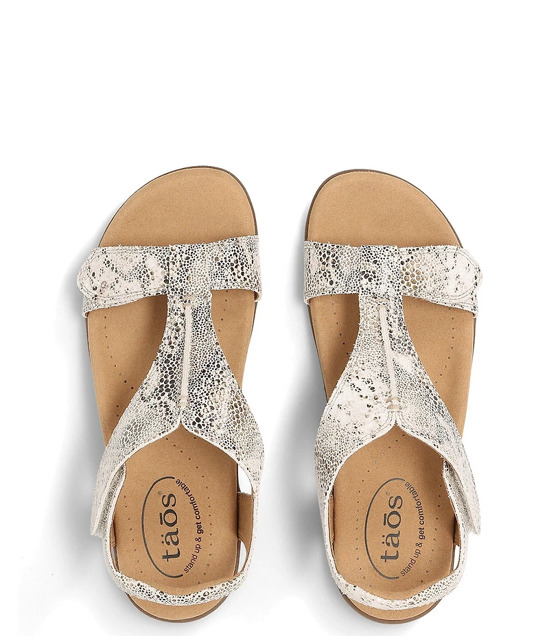 Taos Footwear The Show Snake Print Leather T-Strap Sandals