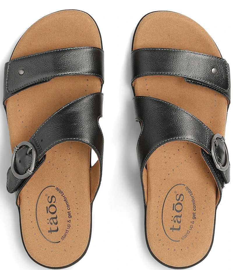 Taos Footwear Westside Metallic Leather Slide Sandals