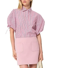 Tara Jarmon Caly Striped Point Collar Short Sleeve Button Front Blouse