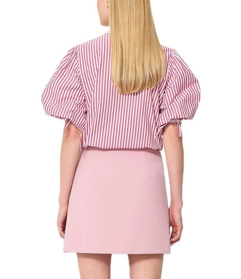 Tara Jarmon Caly Striped Point Collar Short Sleeve Button Front Blouse