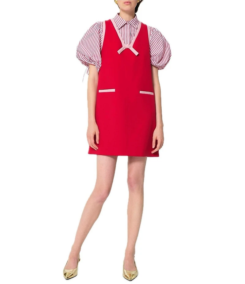 Tara Jarmon Caly Striped Point Collar Short Sleeve Button Front Blouse