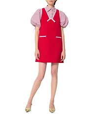 Tara Jarmon Caly Striped Point Collar Short Sleeve Button Front Blouse