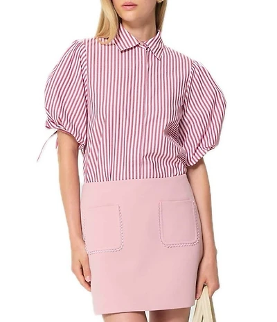 Tara Jarmon Caly Striped Point Collar Short Sleeve Button Front Blouse