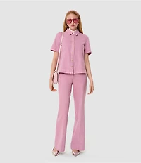 Tara Jarmon Camilia Denim Point Collar Short Sleeve Button Front Top