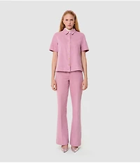 Tara Jarmon Camilia Denim Point Collar Short Sleeve Button Front Top