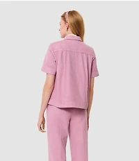 Tara Jarmon Camilia Denim Point Collar Short Sleeve Button Front Top