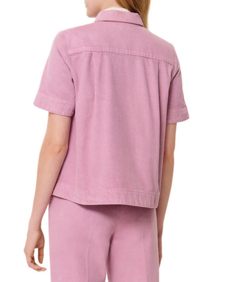 Tara Jarmon Camilia Denim Point Collar Short Sleeve Button Front Top