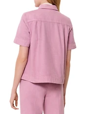 Tara Jarmon Camilia Denim Point Collar Short Sleeve Button Front Top