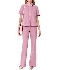 Tara Jarmon Camilia Denim Point Collar Short Sleeve Button Front Top