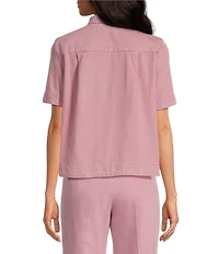 Tara Jarmon Camilia Denim Point Collar Short Sleeve Button Front Top