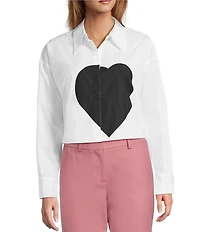 Tara Jarmon Carola Woven Point Collar Long Sleeve Heart Button Front Shirt