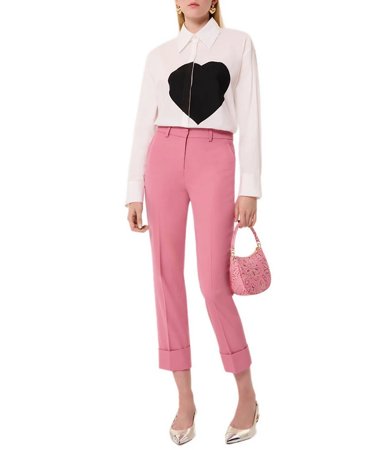 Tara Jarmon Carola Woven Point Collar Long Sleeve Heart Button Front Shirt